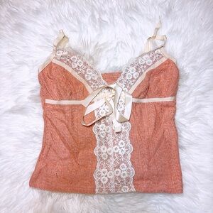Red Knitted Camisole Lace Trim Tank Top Small